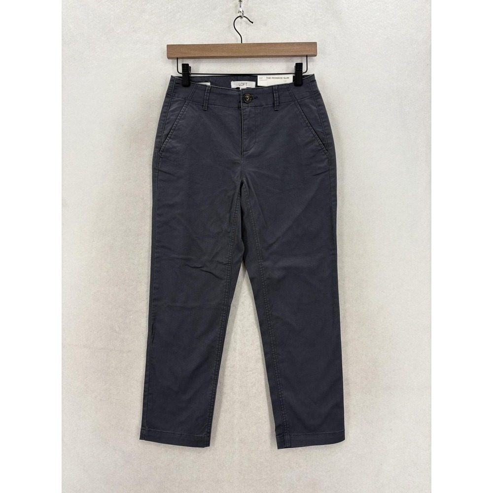 LOFT The Monroe Slim Chino Pants Womens 00P Petite Gray Twill Stretch Curvy NWT